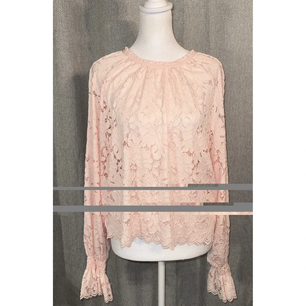 Free People Olivia Balloon Sleeve Lace Top Women's Size XS Pink Ruffle Boho